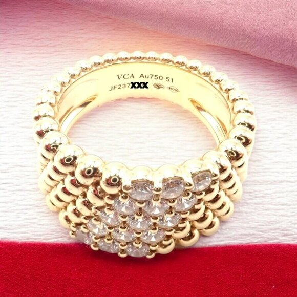 Van Cleef & Arpels 18k Yellow Gold Perlee Diamond 5 Row Band Ring Size 5.75 Cert - Picture 2 of 12